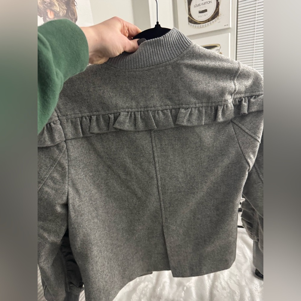 Gray Ruffle Sleeve Bomber Jacket - Picture 6 of 6